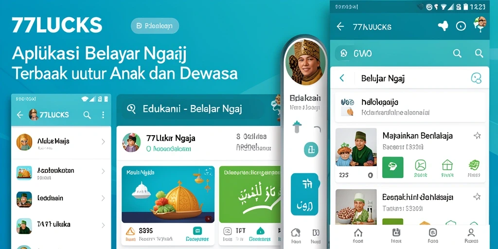 Antarmuka aplikasi 77LUCKS untuk belajar ngaji yang interaktif dan menarik.