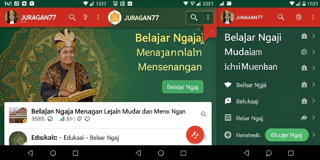 Antarmuka aplikasi JURAGAN77 yang user-friendly untuk belajar ngaji.