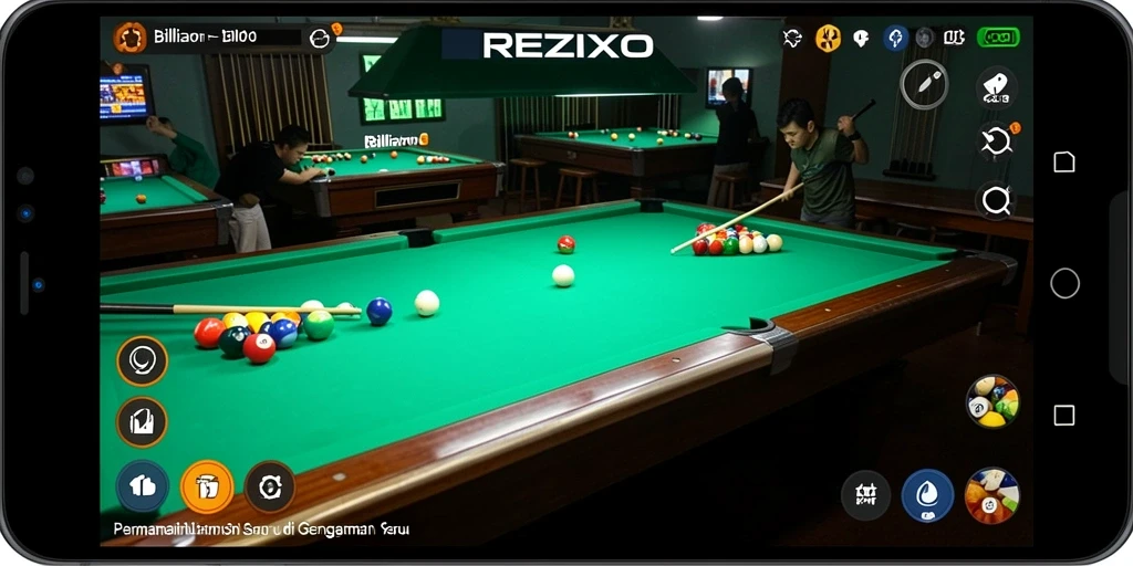 Tampilan antarmuka permainan Billiard yang menarik dan interaktif.