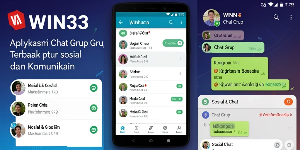 Tampilan antarmuka utama aplikasi WIN33 dengan fitur chat grup.